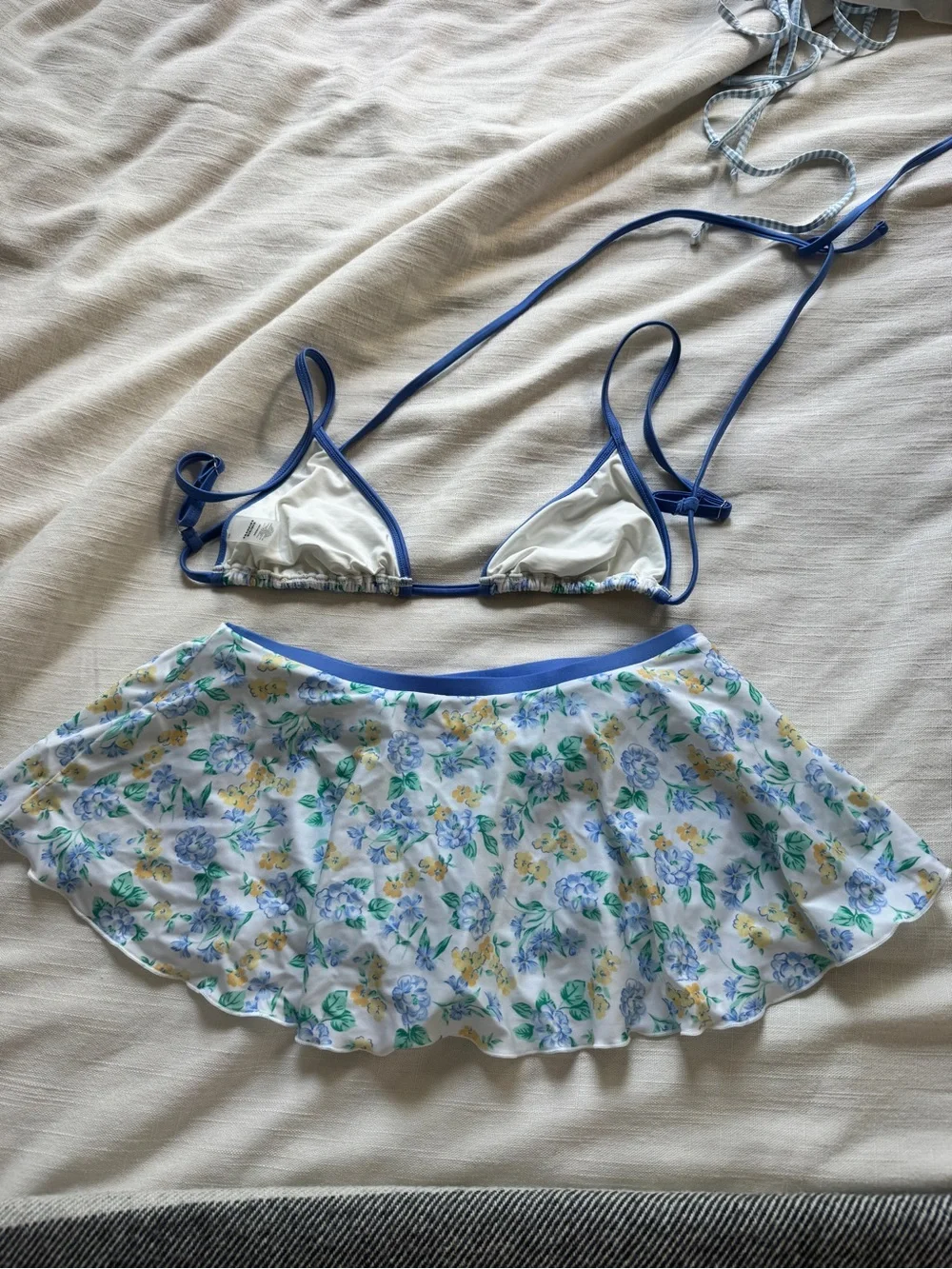 Frankie's Bikinis Blue Trim Floral Triangle Bikini Set with Skirt